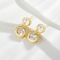 14K Real Gold Plating Round Ring Earrings Micro-Inlaid